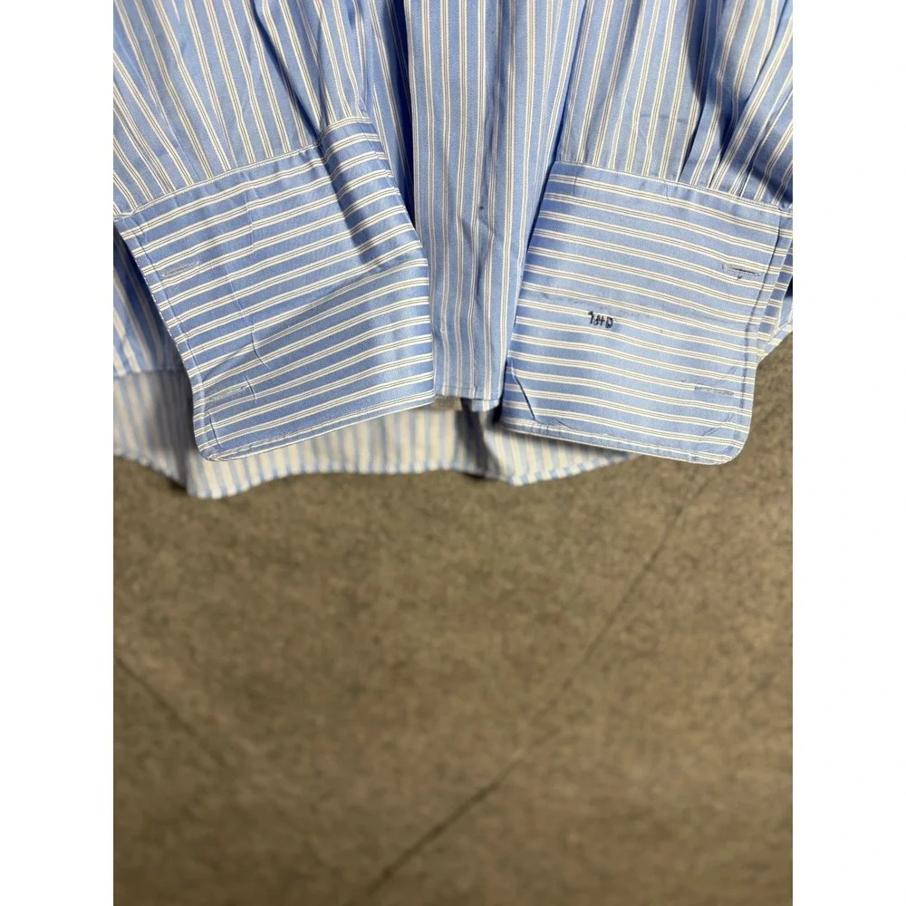 Paul Fredrick Mens 16.5 35‎ Blue  Striped Cotton Dobby Dress Shirt French Cuff